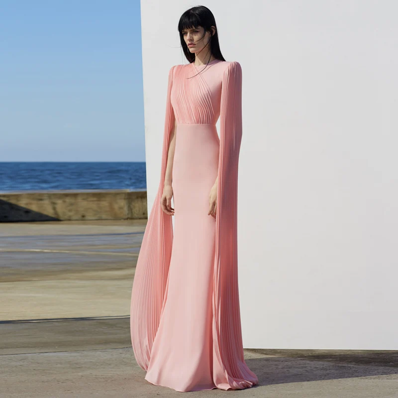 Elegant Long Mermaid Formal Evening Dress Arabic Dubai Women Cape Sleeve Pleats Runway Crew Neck Celebrity Prom Party Gowns 2022
Elegant Long Mermaid Formal Evening Dress Arabic Dubai Women Cape Sleeve Pleats Runway Crew Neck Celebrity Prom Party Gowns 2022