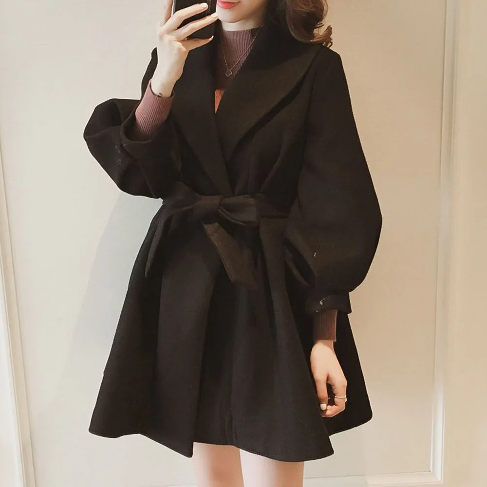 

Женское однотонное пальто с длинным рукавом, свободное утепленное пальто в стиле пэчворк с рукавами-фонариками, зимняя одежда для женщин, о...