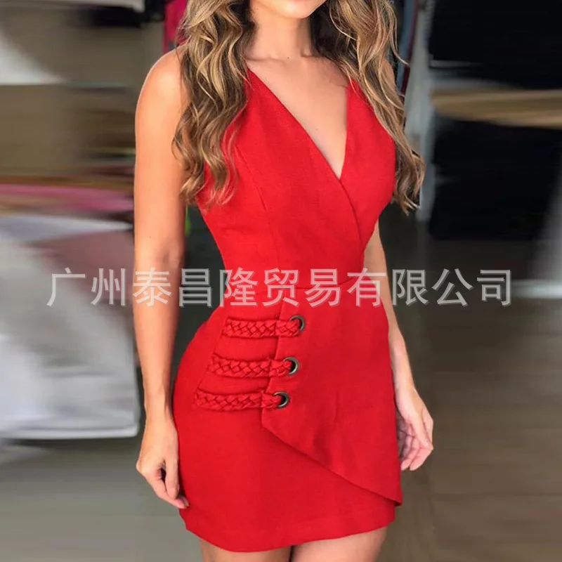 2021 Women Eyelet & Braided Detail Wrap mini Dress Solid sleeveless Slim Summer party Club Sheath Dresses
2021 Women Eyelet & Braided Detail Wrap mini Dress Solid sleeveless Slim Summer party Club Sheath Dresses