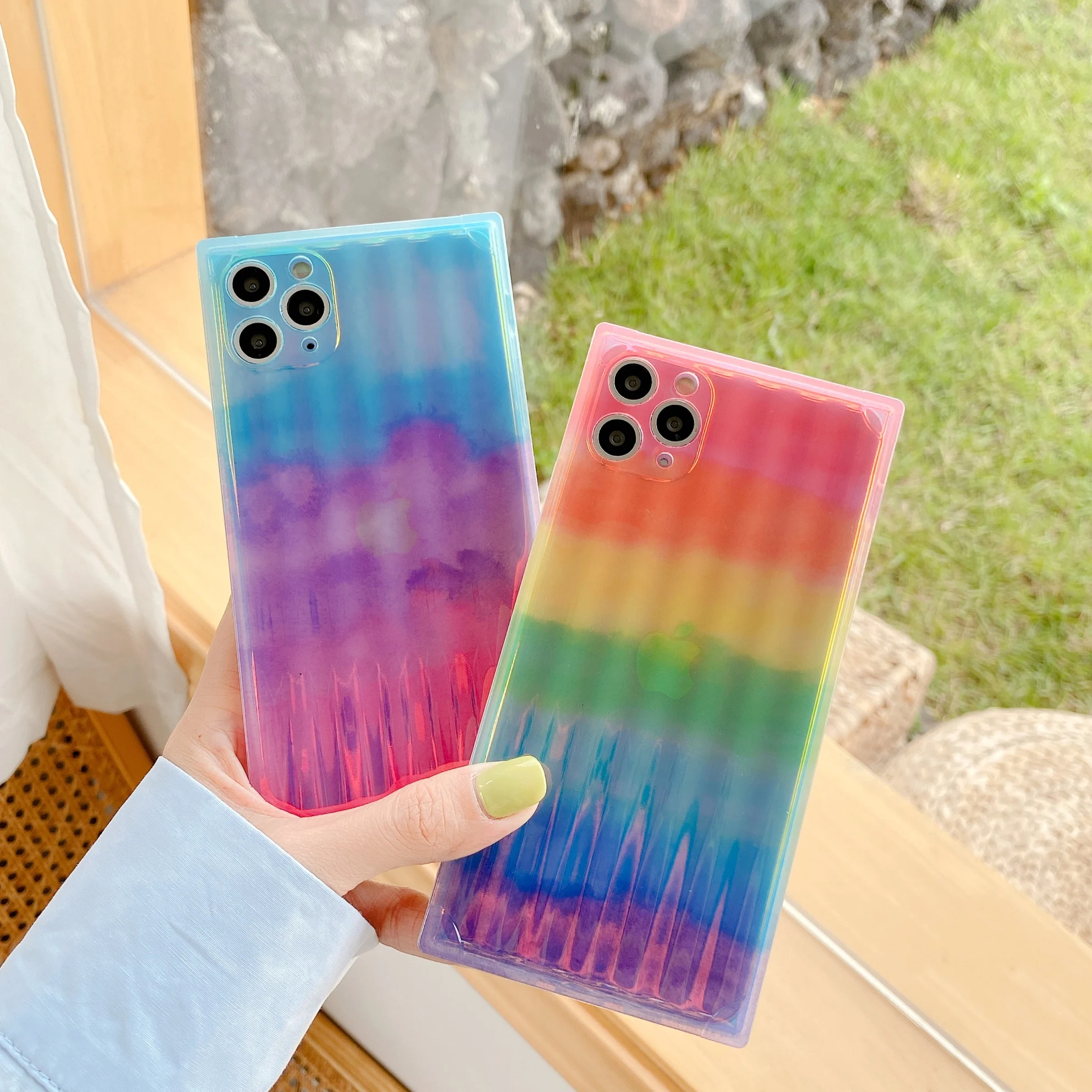 Case for iPhone 11 7 8 Plus Glitter Laser Stripe Rainbow Candy Luxury Square Cases for iPhone xr xs x 12 pro max Silicone Cover 
Case for iPhone 11 7 8 Plus Glitter Laser Stripe Rainbow Candy Luxury Square Cases for iPhone xr xs x 12 pro max Silicone Cover