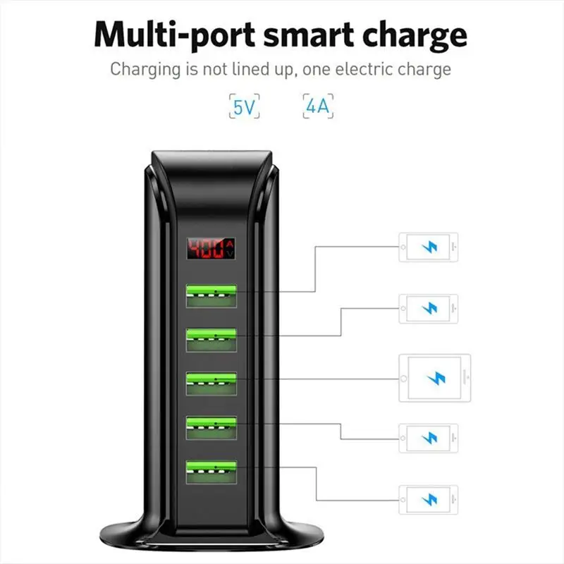 5-port USB Charger Digital Display Desktop USB Charging Station Travel USB Charger Hub for iphone Samsung US EU Plug
5-port USB Charger Digital Display Desktop USB Charging Station Travel USB Charger Hub for iphone Samsung US EU Plug