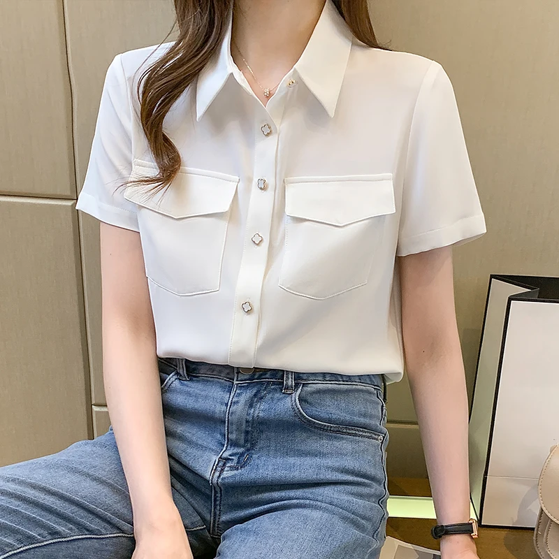 2021Fashion Women Short Sleeve Korean style Blouse Solid color Casual Ladies Shirts ladies tops
2021Fashion Women Short Sleeve Korean style Blouse Solid color Casual Ladies Shirts ladies tops