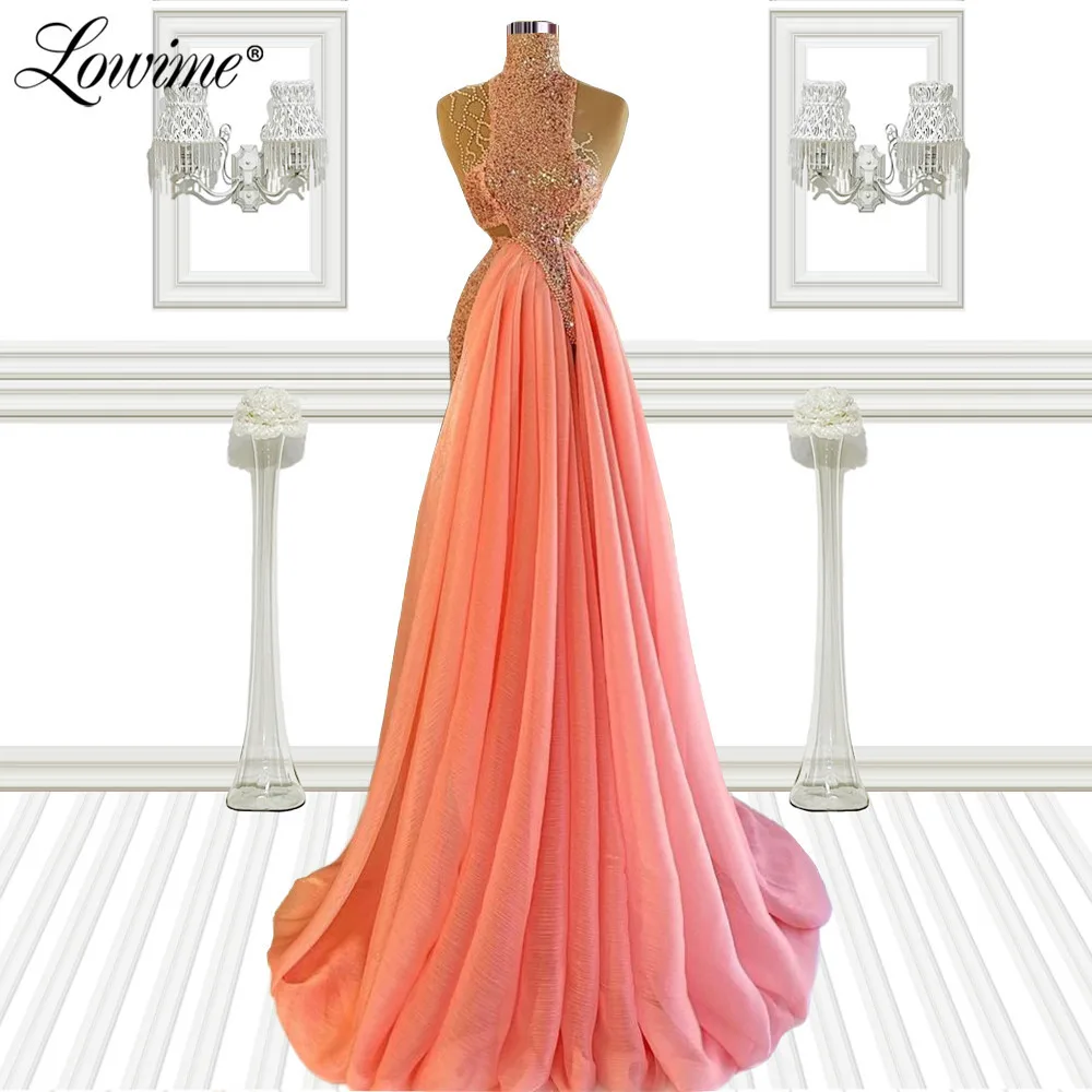 

Pink Saudi Arabic Evening Gown 2021 Vestido De Festa Dubai Beaded Long Party Dress Celebrity Pageant Prom Dresses Robe De Soiree