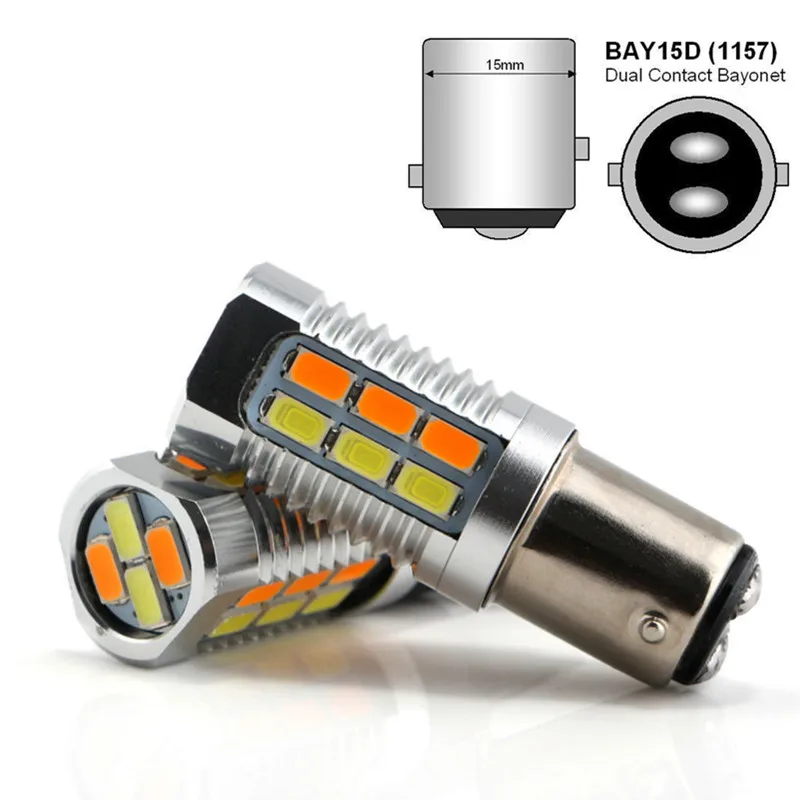 2PCS 1157 5630 22 SMD Amber turn signal LED White Bulbs S25 P21W DRL 12V Dual Colors Brake Light
2PCS 1157 5630 22 SMD Amber turn signal LED White Bulbs S25 P21W DRL 12V Dual Colors Brake Light