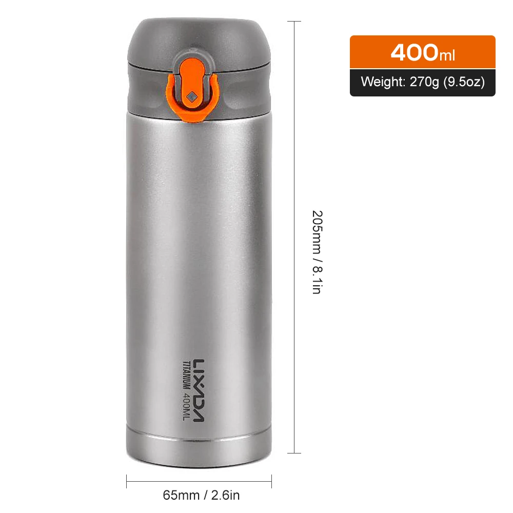 Lixada 400ml Camping Titanium Vacuum Insuated Water Bottle Fitness Sports Press Button Leakproof Sports Bottle Hydroflask
Lixada 400ml Camping Titanium Vacuum Insuated Water Bottle Fitness Sports Press Button Leakproof Sports Bottle Hydroflask