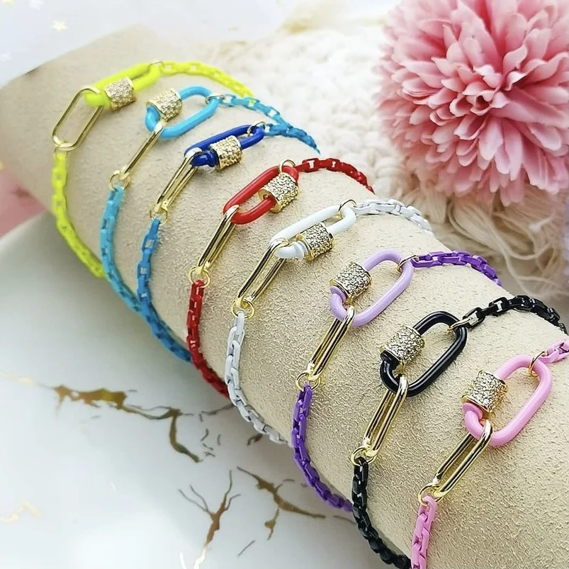 5Pcs Enamel colorful link chain bracelet, cz pave paper clip clasp bracelet for Gifts daily Women's jewelry
5Pcs Enamel colorful link chain bracelet, cz pave paper clip clasp bracelet for Gifts daily Women's jewelry