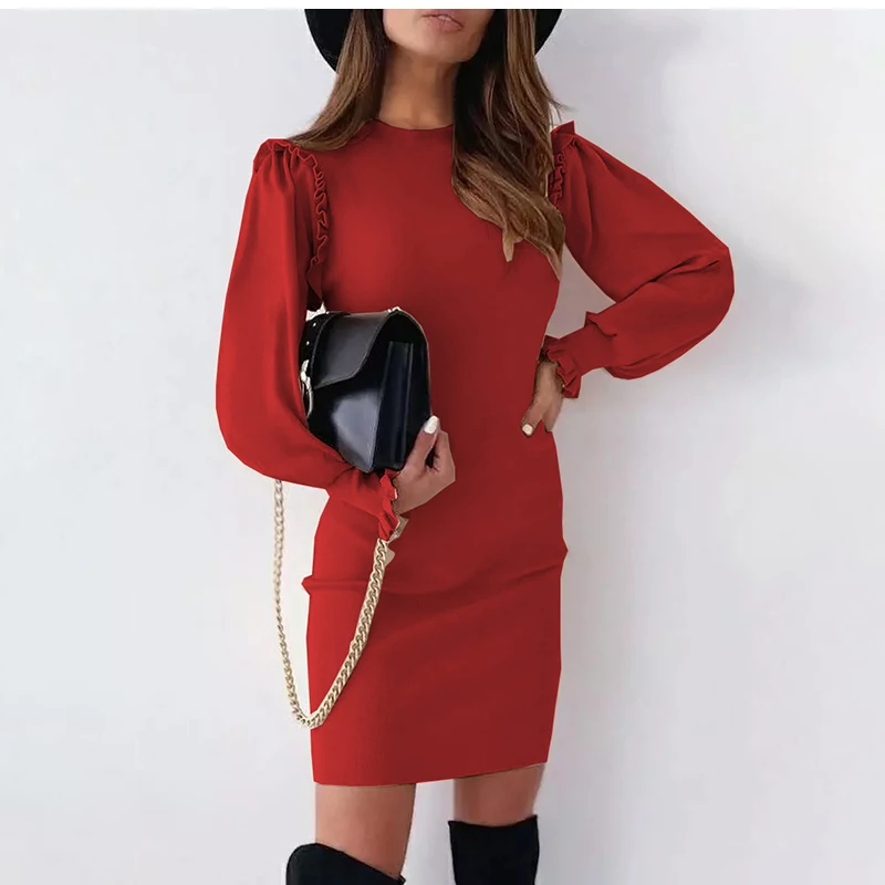 Lady Mini Dress Women Fashion O-neck Ruffles Slim Casual Dresses for Women Robe Femme Party Dress
Lady Mini Dress Women Fashion O-neck Ruffles Slim Casual Dresses for Women Robe Femme Party Dress