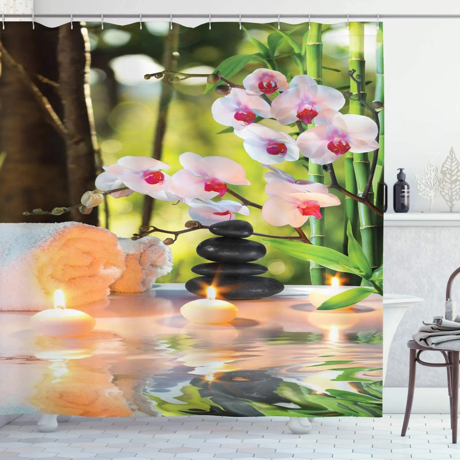 Spa Shower Curtain Massage Spa Theme With Candles Orchids And Stones In Garden Japanese Oriental Cloth Fabric Bathroom Decor Set
Spa Shower Curtain Massage Spa Theme With Candles Orchids And Stones In Garden Japanese Oriental Cloth Fabric Bathroom Decor Set