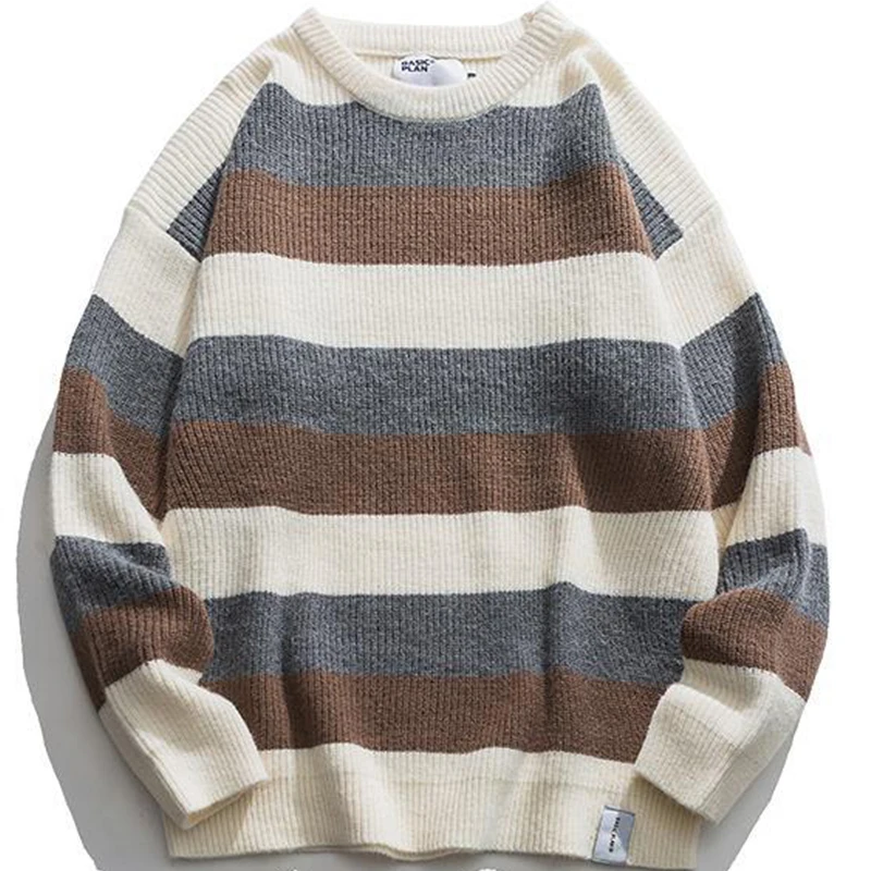 Men Vintage Stripe Sweater Japanese Hip Hop Harajuku Couples Pullover Knitwear Loose Fashion Casual 2021 Winter New Sweater Tops
Men Vintage Stripe Sweater Japanese Hip Hop Harajuku Couples Pullover Knitwear Loose Fashion Casual 2021 Winter New Sweater Tops
