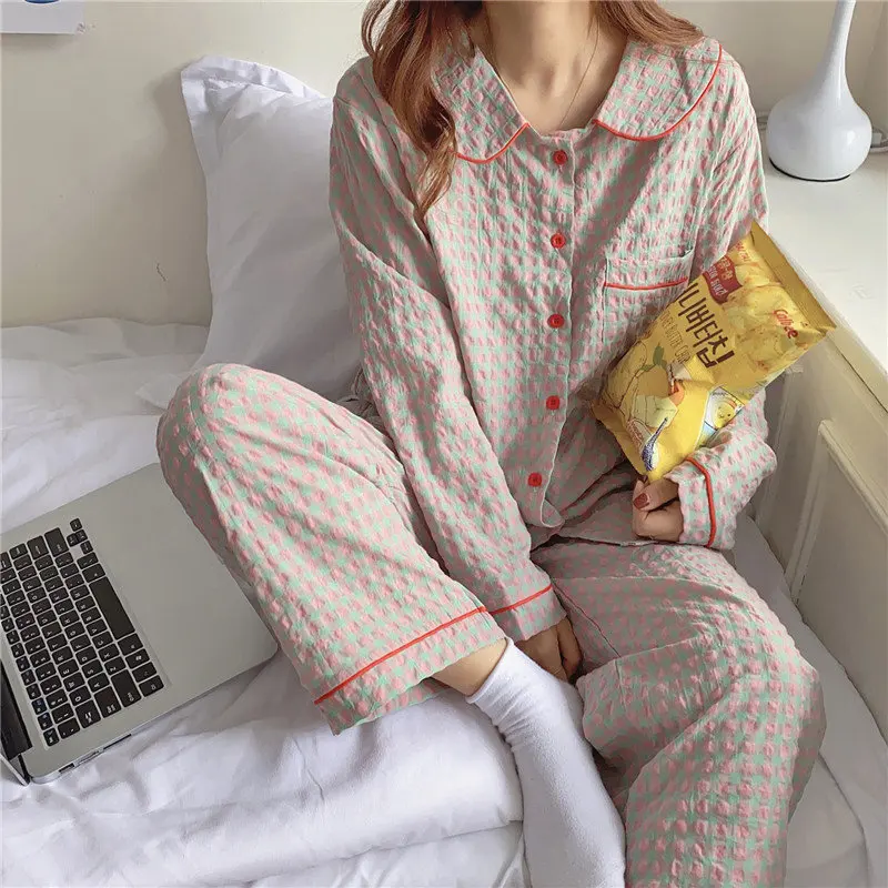 BornSra 2020 Autumn Hot Sale Plaid Sleepwear Casual Pajamas Chic Thin Women Geometric New Comfortable Loose Pajamas Sets
BornSra 2020 Autumn Hot Sale Plaid Sleepwear Casual Pajamas Chic Thin Women Geometric New Comfortable Loose Pajamas Sets