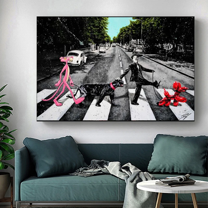 Graffiti Street art Black And White Dog Walk On The Road Canvas Painting Posters and prints Wall art Pictures for Living Room
Graffiti Street art Black And White Dog Walk On The Road Canvas Painting Posters and prints Wall art Pictures for Living Room