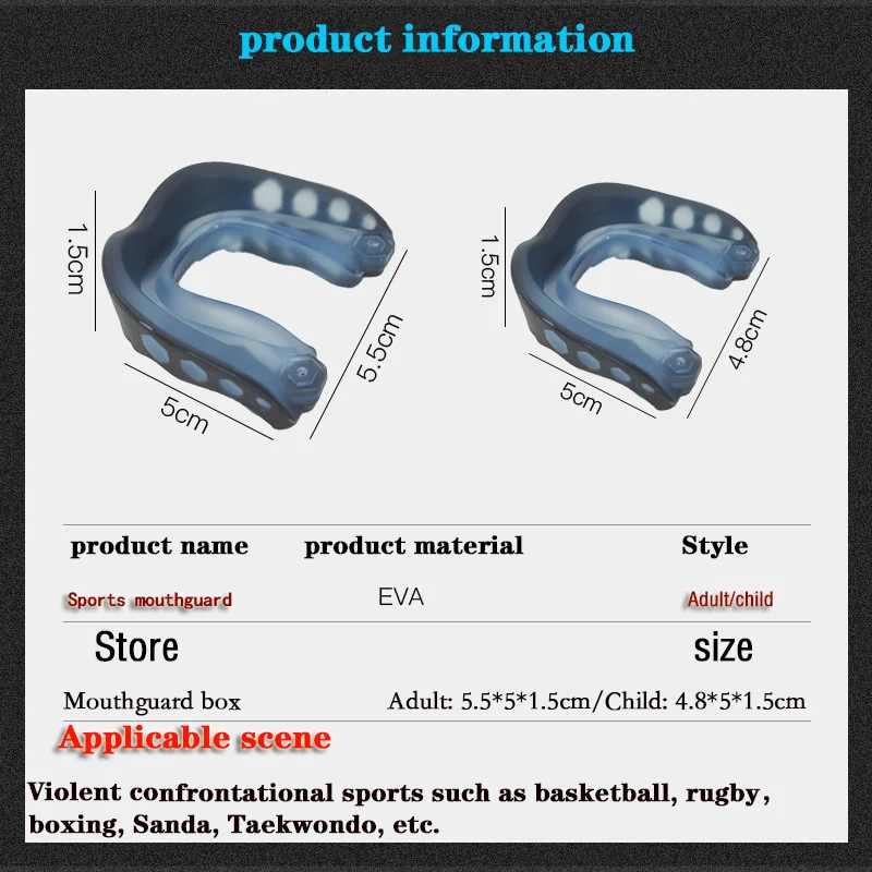 Tooth Guard EVA Various Sports Boxing Protective Gear Fight Adult Children Professional Protective Gear Mouth Guard Custom-made
Tooth Guard EVA Various Sports Boxing Protective Gear Fight Adult Children Professional Protective Gear Mouth Guard Custom-made
