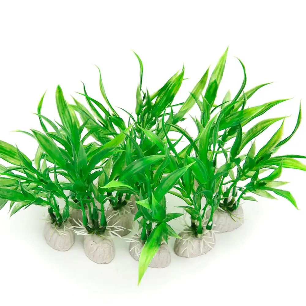 

10 Pack Artificial Aquarium Plants, Small Size 11cm 4 inch Approximate Height Fish Tank Decorations Home Décor Plastic Green