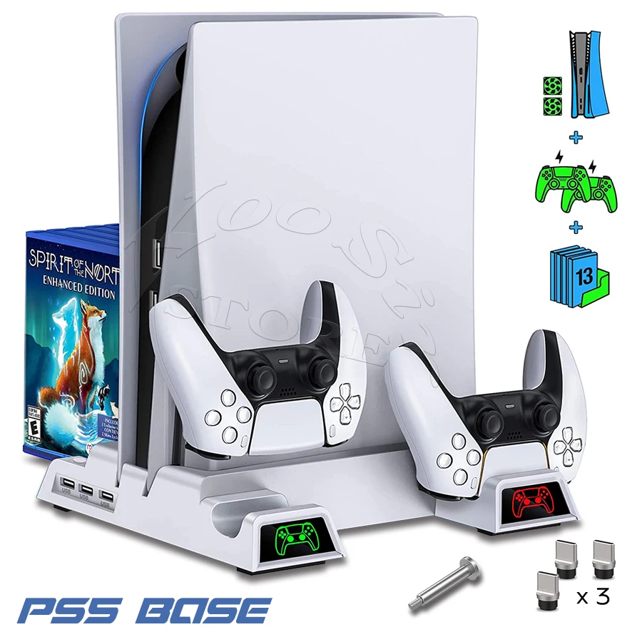 PS5 Console Cooling Fan Stand Joystick Charger 13 pcs Game Disc Storage Bracket Tower for Playstation 5 Digital Edition/Ultra HD
PS5 Console Cooling Fan Stand Joystick Charger 13 pcs Game Disc Storage Bracket Tower for Playstation 5 Digital Edition/Ultra HD