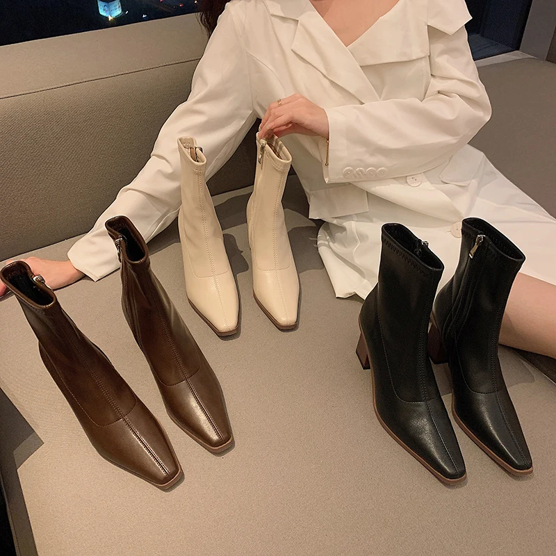 Fashion Women Ankle Boots Pointed Toe Black Brown Beige Short Booties Square High Heels Party Winter Boots Ladies Side Zip Botas
Fashion Women Ankle Boots Pointed Toe Black Brown Beige Short Booties Square High Heels Party Winter Boots Ladies Side Zip Botas