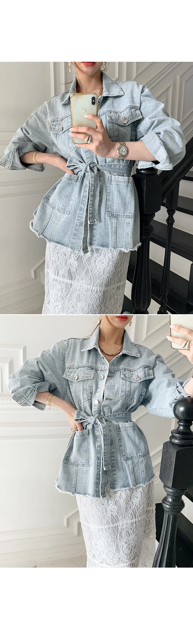 Korean Chic Western Style Fashionable Multi-Pocket Denim Shirt Vintage Frayed Design Jacket 
Korean Chic Western Style Fashionable Multi-Pocket Denim Shirt Vintage Frayed Design Jacket