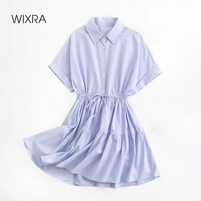 Wixra Solid Blue White Dresses Empire Womens Turn Down Collar Short Sleeve Lace Up Ruffles Simple Clothing Summer
Wixra Solid Blue White Dresses Empire Womens Turn Down Collar Short Sleeve Lace Up Ruffles Simple Clothing Summer