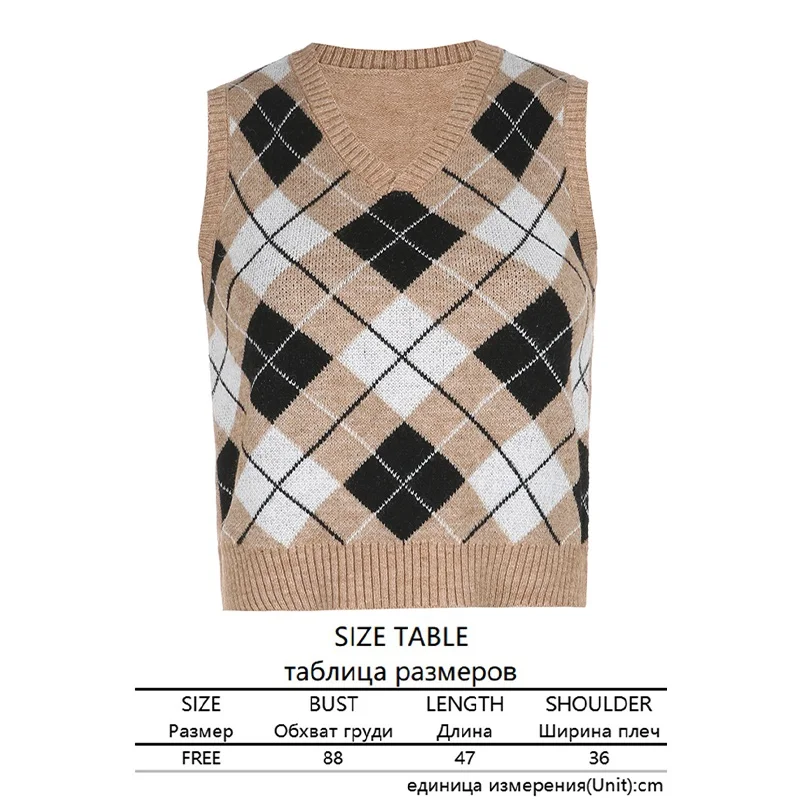 Argyle Plaid Casual Knitted Sweater Vest For Women Preppy Style V-Neck y2k Tops 2021 Summer Sleeveless Top Streetwear Fashion
Argyle Plaid Casual Knitted Sweater Vest For Women Preppy Style V-Neck y2k Tops 2021 Summer Sleeveless Top Streetwear Fashion