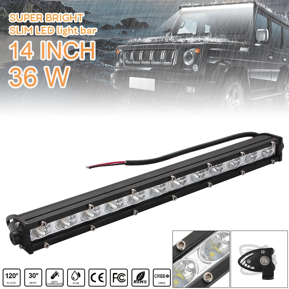 

DC 9-30V 36W 14 Inch LED Car Auto Strip Light Bar Single Row Off Road 1800LM 6000K White Light LED Lights for SUV/Motorcycles