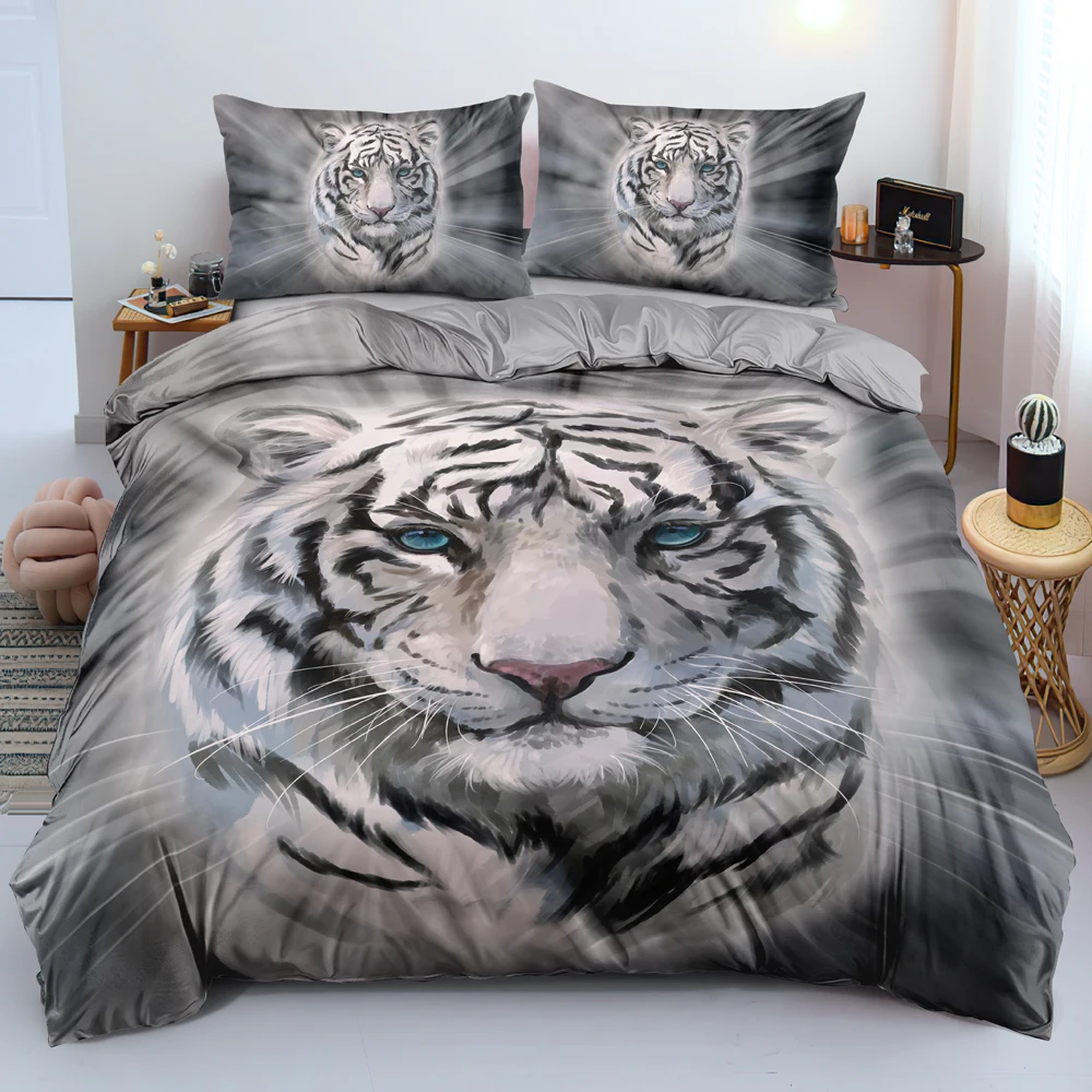 Tiger Bed Linen 3D Animal Duvet Cover Sets and Pillow Slips 140*200cm Full Twin Double Queen Super King Size Gray Bedding Set 
Tiger Bed Linen 3D Animal Duvet Cover Sets and Pillow Slips 140*200cm Full Twin Double Queen Super King Size Gray Bedding Set