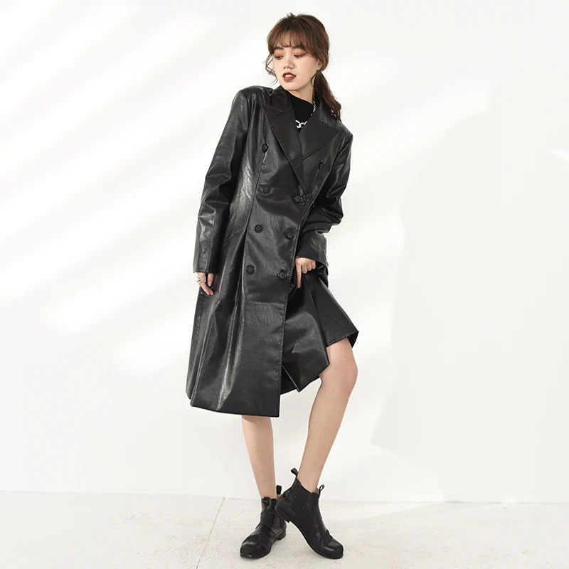 Pu Women Black Leather Long Trench New Lapel Long Sleeve Loose Fit Windbreaker Fashion Tide Spring Autumn 2021 1DA4880
Pu Women Black Leather Long Trench New Lapel Long Sleeve Loose Fit Windbreaker Fashion Tide Spring Autumn 2021 1DA4880