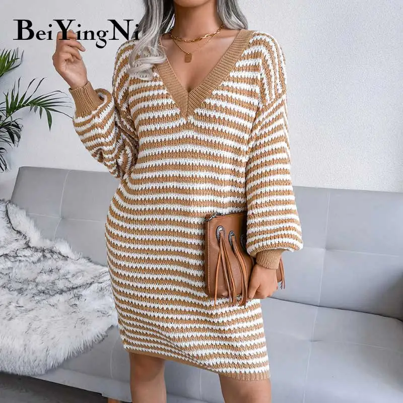 Beiyingni Women Sexy Mini Sweater Dress Stripe Vintage Stylish V-neck Clubwear Oversized Female Dresses CHIC Casual Vestidos
Beiyingni Women Sexy Mini Sweater Dress Stripe Vintage Stylish V-neck Clubwear Oversized Female Dresses CHIC Casual Vestidos