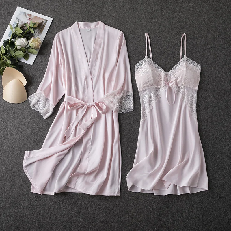 Conjunto de robe de renda sensual, pijamas femininos, decote em v, roupas de dormir, 2 peças, para casa, lingerie, primavera
Conjunto de robe de renda sensual, pijamas femininos, decote em v, roupas de dormir, 2 peças, para casa, lingerie, primavera