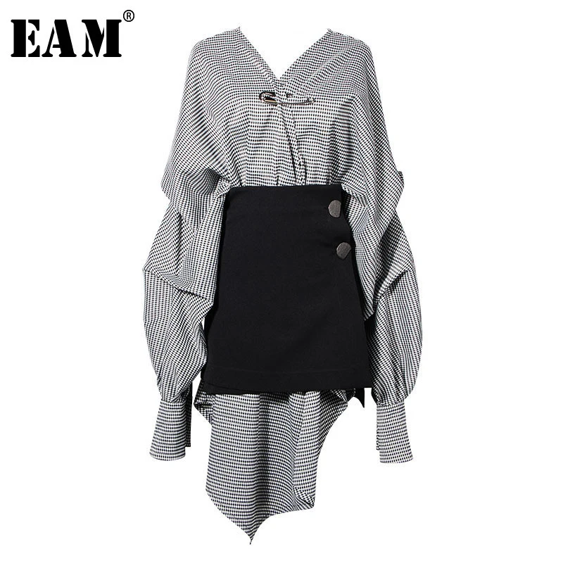 FAKUNTN Women Black Plaid Irregular Stitch Big Size Dress New V-Neck Long Sleeve Loose Fit Fashion Tide Spring Autumn 2021 JG892
FAKUNTN Women Black Plaid Irregular Stitch Big Size Dress New V-Neck Long Sleeve Loose Fit Fashion Tide Spring Autumn 2021 JG892