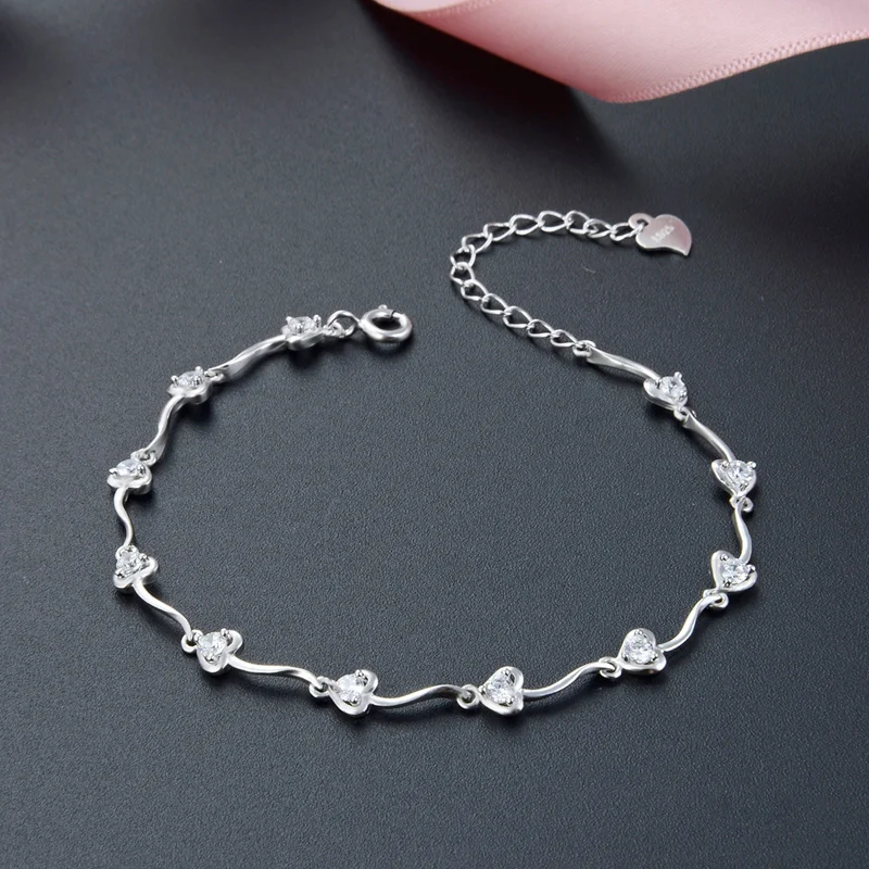 15 Cm Bracelet Wholesale Jewelry 925 Love Brand Quality Zircon Wedding Hand Accessory Sterling Silver Heart Bracelet Anniversary