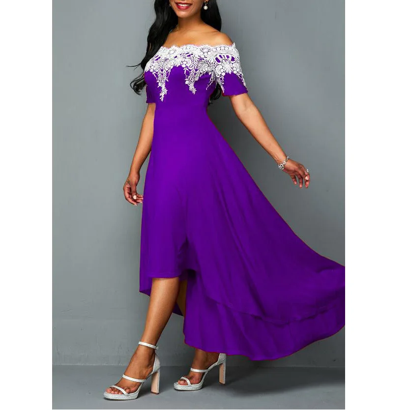 

Женское асимметричное платье с вырезом лодочкой, кружевное платье составного кроя с высокой талией, элегантное винтажное платье размера 5xl ...