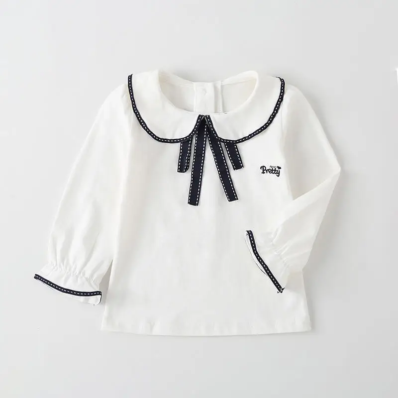 Lapel children's college style long-sleeved shirt girls white T-shirt spring and autumn clothes P5466
Lapel children's college style long-sleeved shirt girls white T-shirt spring and autumn clothes P5466