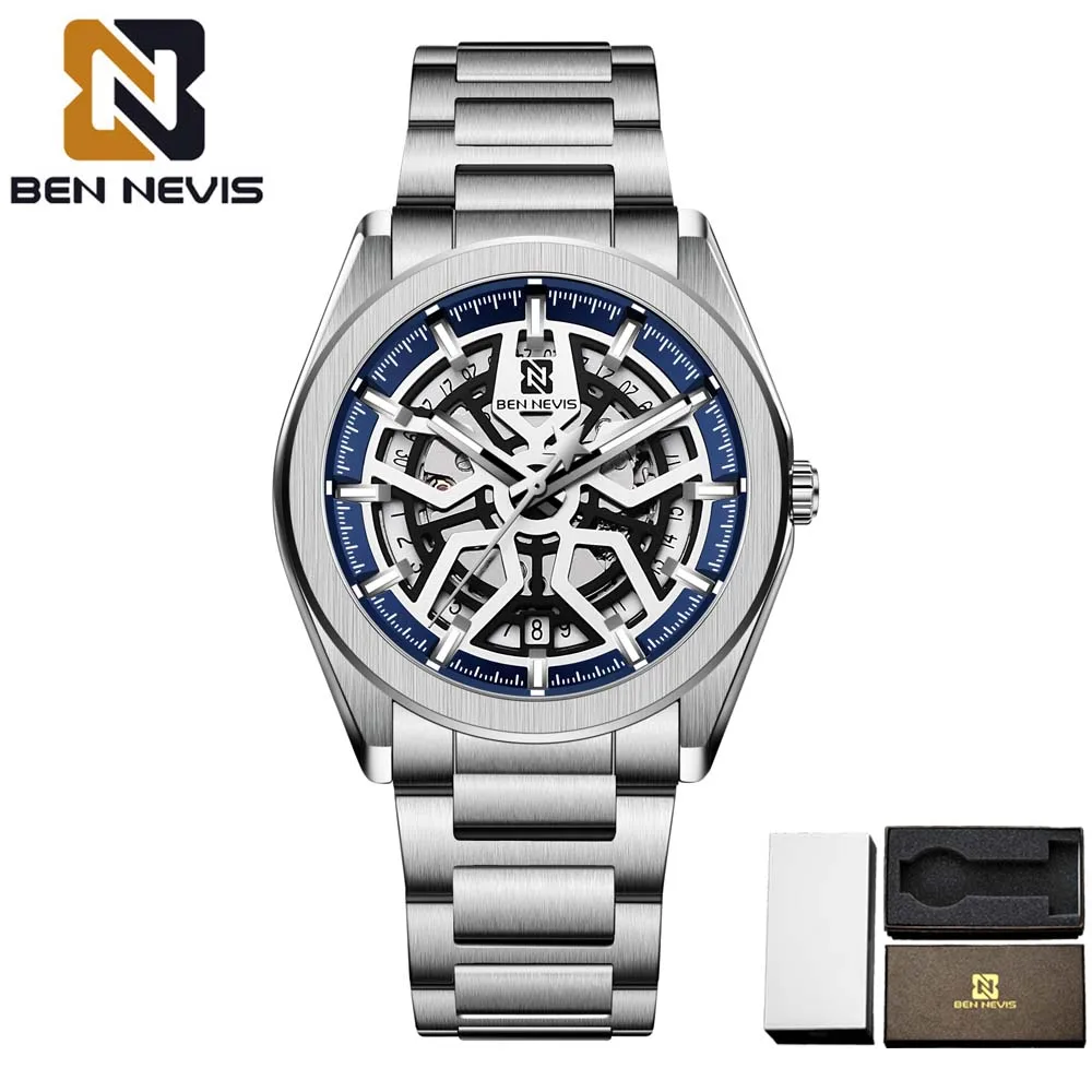 BEN NEVIS Fashion Silver Mens Watches Top Brand Luxury Automatic Mechanical Stainless Steel Fashion Business Skeleton Wristwatch
BEN NEVIS Fashion Silver Mens Watches Top Brand Luxury Automatic Mechanical Stainless Steel Fashion Business Skeleton Wristwatch