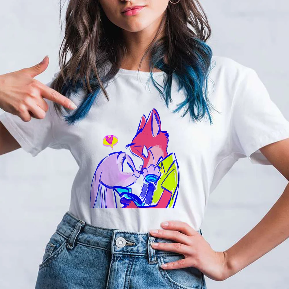Nick the Fox Judy the Rabbit Graphic Sweet Fashion Trend Cute Women Cartoon Lady Clothes Tops Zootopia Female Tshirt T-Shirt
Nick the Fox Judy the Rabbit Graphic Sweet Fashion Trend Cute Women Cartoon Lady Clothes Tops Zootopia Female Tshirt T-Shirt