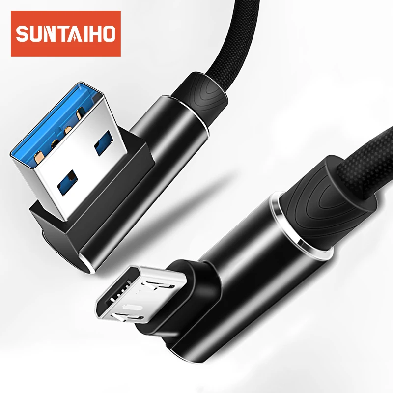

Кабель Micro USB Suntaiho 3A для быстрой зарядки, USB-шнур с углом 90 градусов, нейлоновый плетеный кабель для передачи данных для телефонов Samsung, Sony, Xiaomi,...