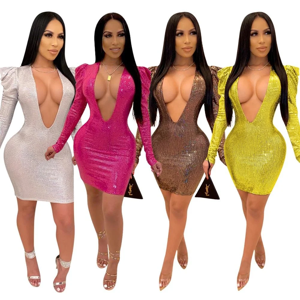 Zoctuo Women Long Sleeve Sequin Dress Sexy V Neck Evening Party Dresses Elegant Shiny Bodycon Mini Dress Plus Size Vestidos
Zoctuo Women Long Sleeve Sequin Dress Sexy V Neck Evening Party Dresses Elegant Shiny Bodycon Mini Dress Plus Size Vestidos
