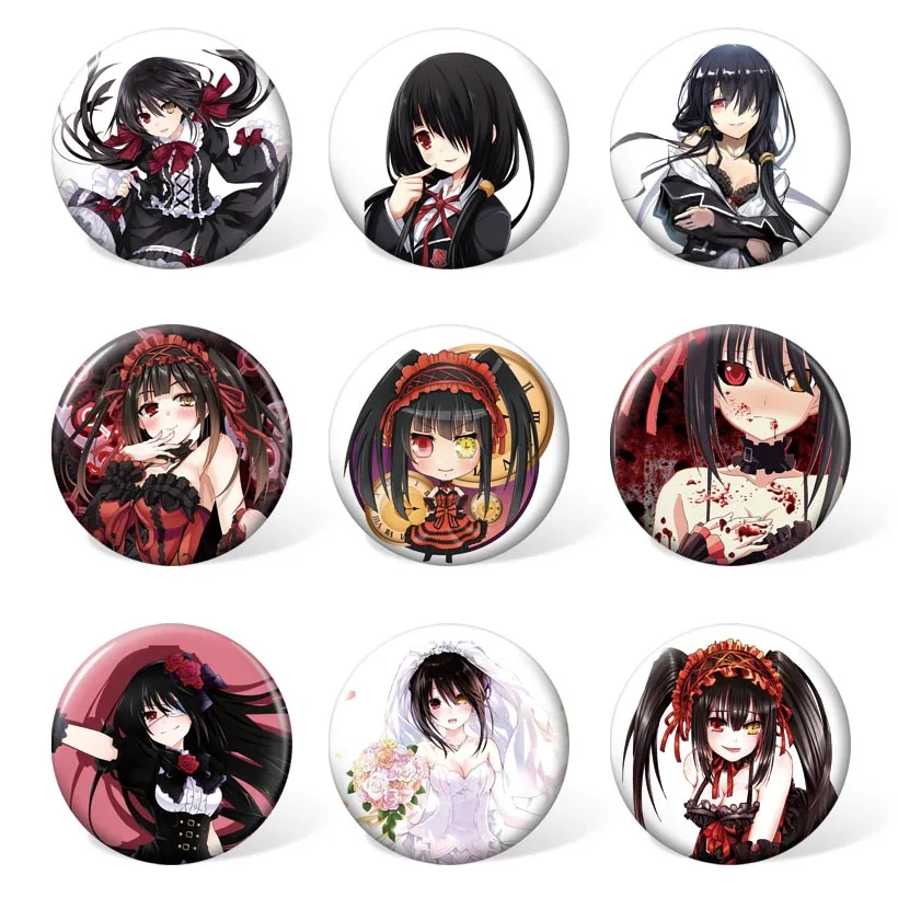 (9 шт./компл.) Аниме свидание прямая пластиковая брошь Tokisaki Kurumi модный значок Yatogami