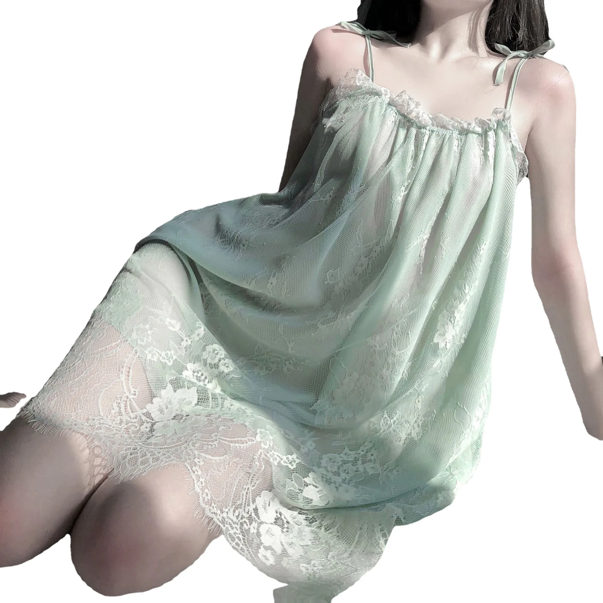 Nightie Women's Lace Sexy Spaghetti Strap Solid Summer Thin Ladies Mini Night Dress Sleeveless Sweet Kawaii Sleepwear for Female
Nightie Women's Lace Sexy Spaghetti Strap Solid Summer Thin Ladies Mini Night Dress Sleeveless Sweet Kawaii Sleepwear for Female