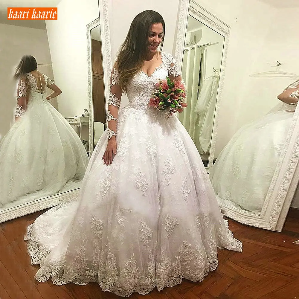 Luxurious White Ball Gown Wedding Dresses Long Sleeves Applique Lace Ivory Bride Dress 2020 Customized Sweep Train Wedding Gowns
Luxurious White Ball Gown Wedding Dresses Long Sleeves Applique Lace Ivory Bride Dress 2020 Customized Sweep Train Wedding Gowns