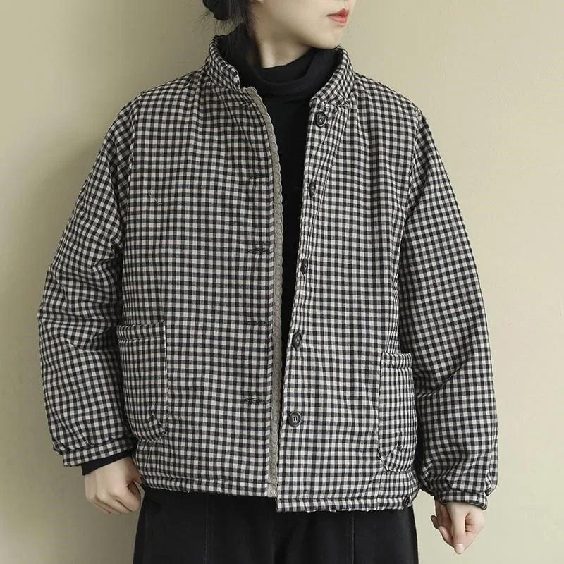 Women Vintage Plaid Parkas Button Cotton Blend Stand Pockets Autumn New Warm Wide-Waist Female Parkas Coats Female Outwear
Women Vintage Plaid Parkas Button Cotton Blend Stand Pockets Autumn New Warm Wide-Waist Female Parkas Coats Female Outwear