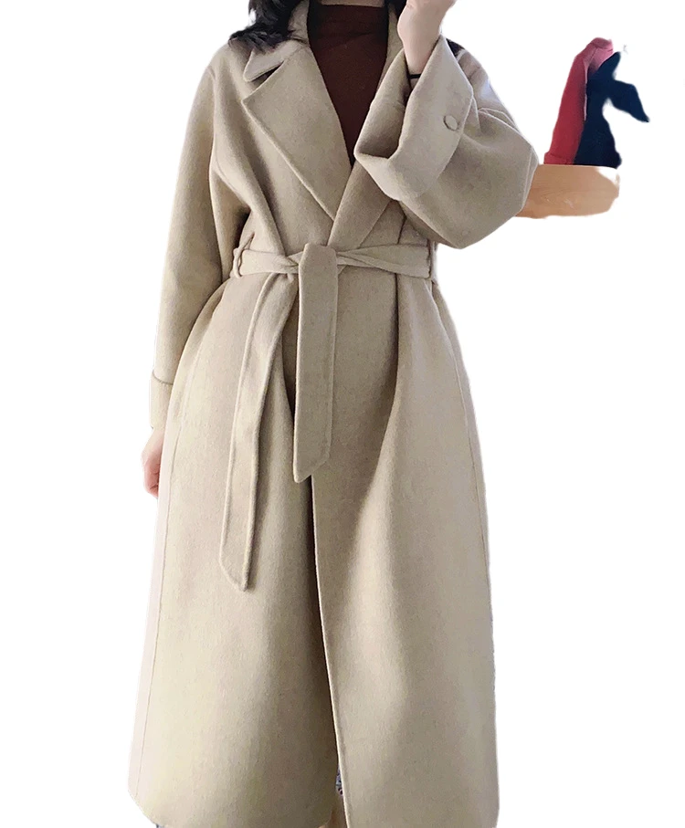 

women Hand-Stitched Double-Sided Cashmere Coat Fat Sleeve Loose Bathrobe Coat Cashmere overcoats/tweed jacket winter coats