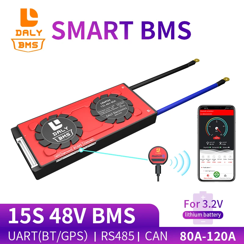 Daly 18650 3 2 v smart BMS 15S 48V 80A 100A 120A Bluetooth 485 для USB устройства NTC UART программное обеспечение