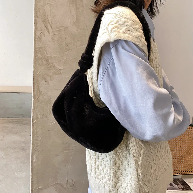 Недорогая плюшевая мягкая сумка на плечо для женщин корейский Дамский
