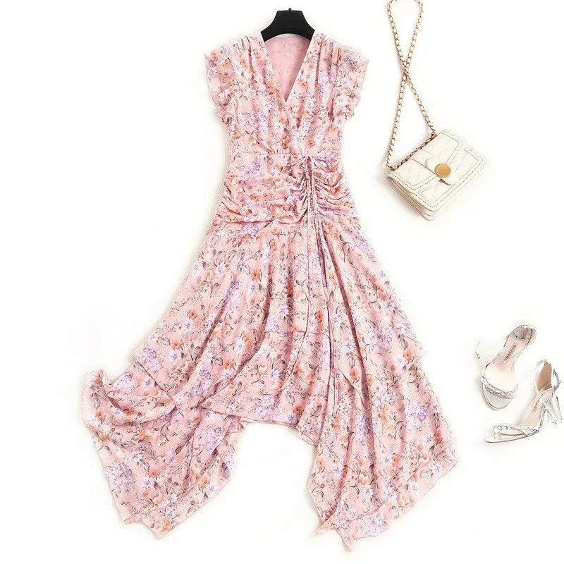 Fashion Floral Print Chiffon Dress Summer 2020 New Designer Women Clothing Butterfly Sleeves V Neck Asymmetrical Dress Casual
Fashion Floral Print Chiffon Dress Summer 2020 New Designer Women Clothing Butterfly Sleeves V Neck Asymmetrical Dress Casual