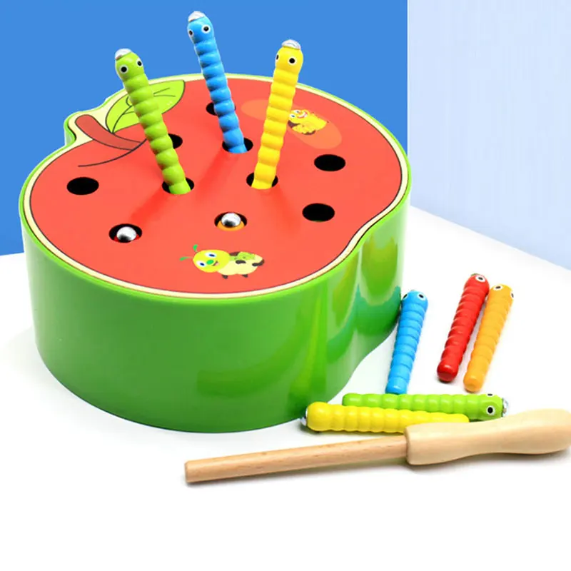 

Montessori For Kid Wooden Cognitive Magnetic Catch Worm Game Children's Early Educational Gifts For Kids 3D Puzzle Toy