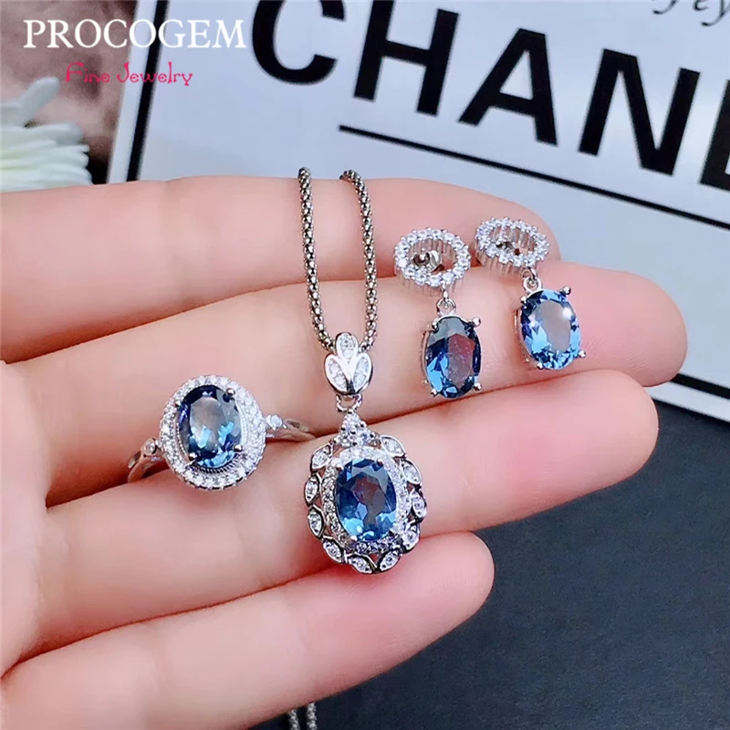 PROCOGEM Elegant Natural Blue Topaz Fine Jewelry Sets for Women Rings Necklace Earrings Solid 925 Silver Certificate #LW04
PROCOGEM Elegant Natural Blue Topaz Fine Jewelry Sets for Women Rings Necklace Earrings Solid 925 Silver Certificate #LW04