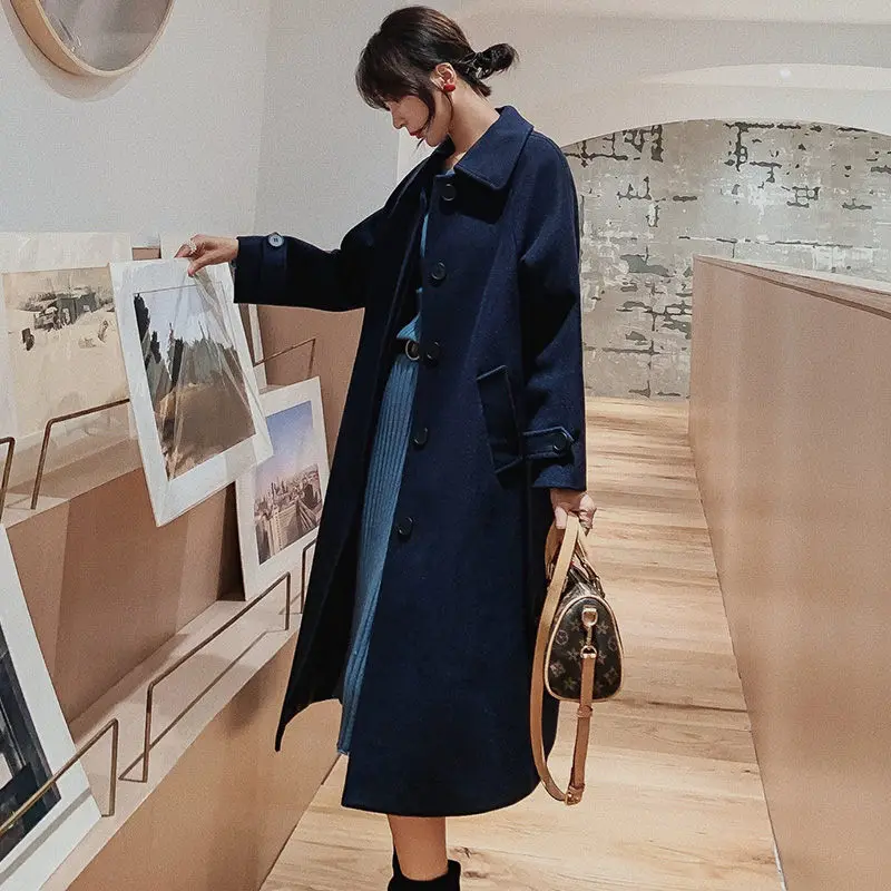 Lapel Single Breasted Woolen Coat Women 2019 Autumn and Winter New Long Section Korean Loose Jacket Solid Ladies Outerwear f1878
Lapel Single Breasted Woolen Coat Women 2019 Autumn and Winter New Long Section Korean Loose Jacket Solid Ladies Outerwear f1878