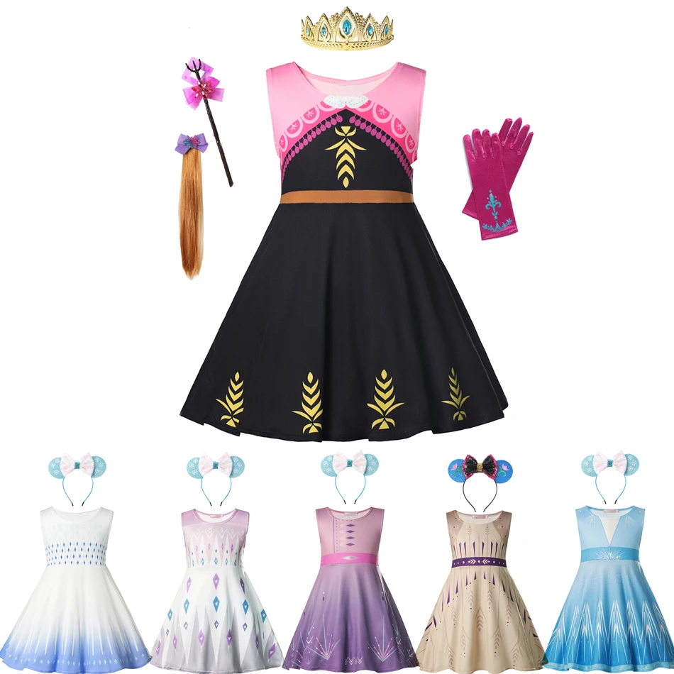 Girls Summer Princess Dress Elsa Sleeveless Snow Queen Cosplay Costume Beach Birthday Gift for Kids Anna | Мать и ребенок