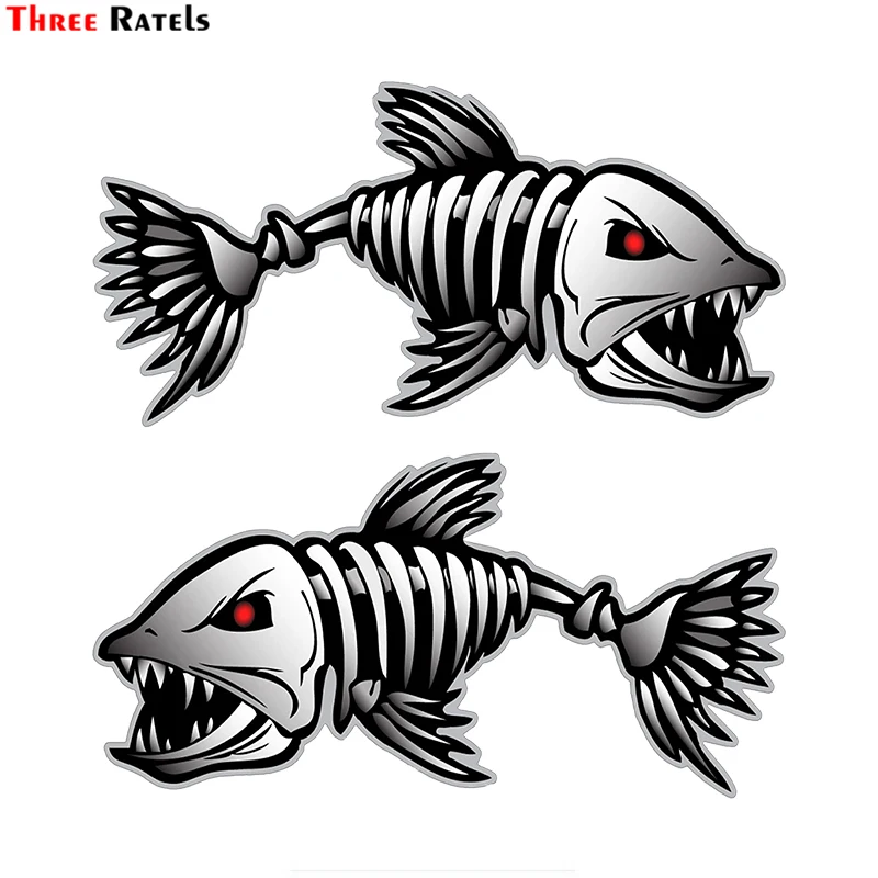 

Three Ratels FC69 Digital Skeleton Fish Vinyl Car Sticker Decals For Car Boat Fishing Graphics Bone Fighting Angry Fish Sticker