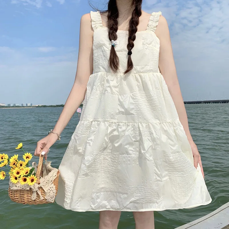 Kawaii Dress Women Summer Square Collar Sleeveless Backless Sweet Girls Mini Dresses Loose Casual Simple Cute Fairy Sling Dress
Kawaii Dress Women Summer Square Collar Sleeveless Backless Sweet Girls Mini Dresses Loose Casual Simple Cute Fairy Sling Dress