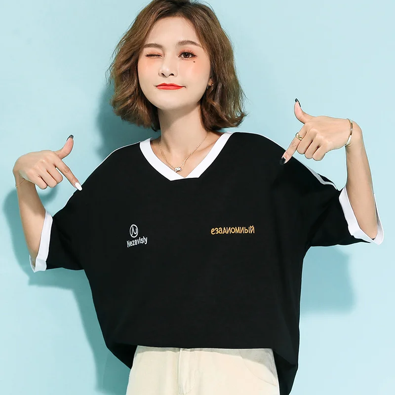 2021 new Kawaii Casual loose women t-shirt black top Summer Oversized t shirt for women v neck short sleeve t-shirts 
2021 new Kawaii Casual loose women t-shirt black top Summer Oversized t shirt for women v neck short sleeve t-shirts